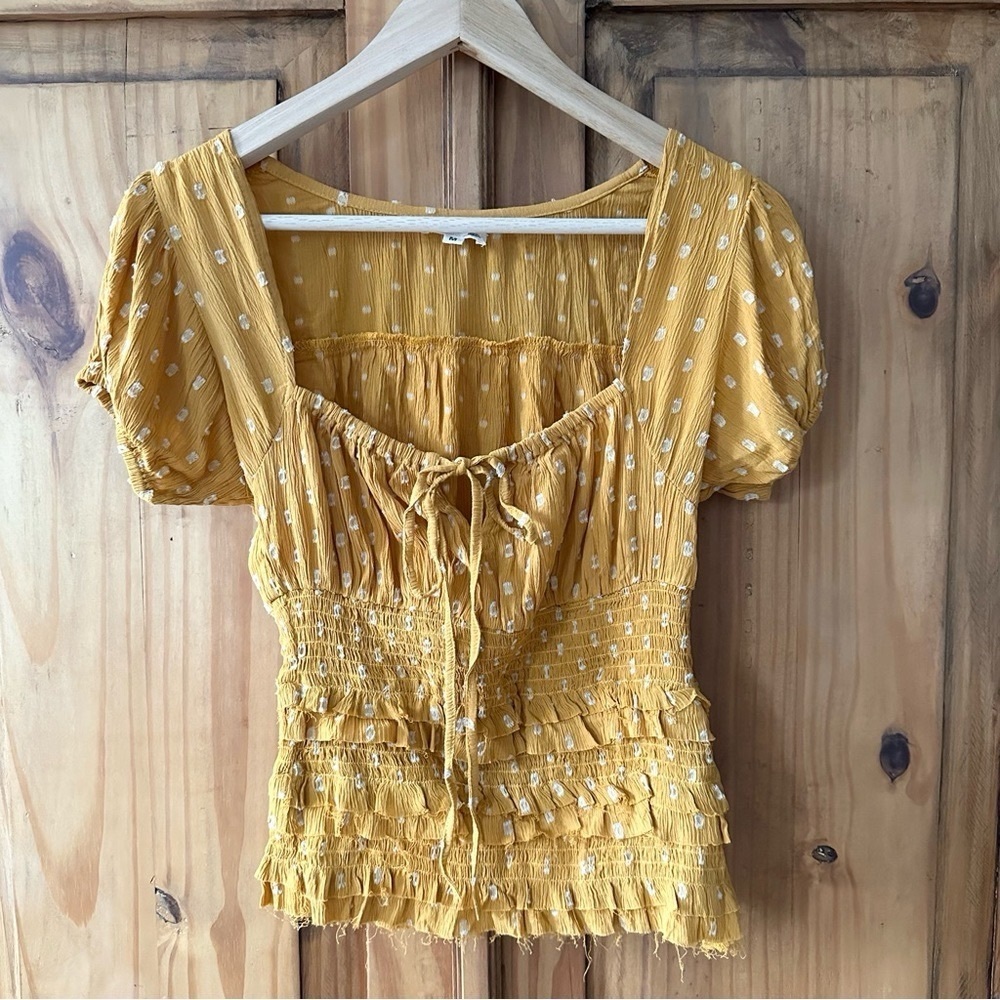 Rebellion Again Mustard Boho Chic Peasant Top Blouse Coastal Cowgirl - Medium